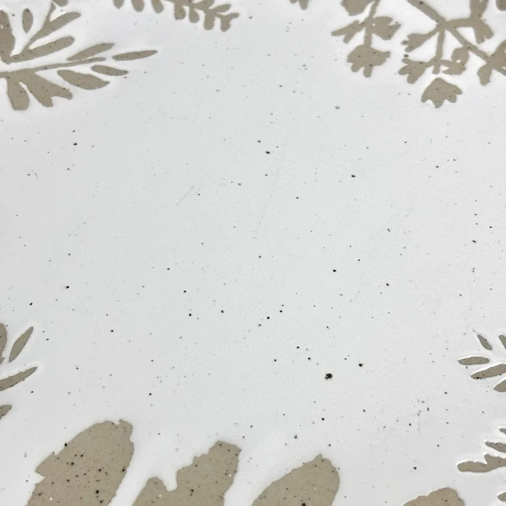 West Elm Botanical Salad Plates Set of 2 White Tan Stoneware Speckled 8